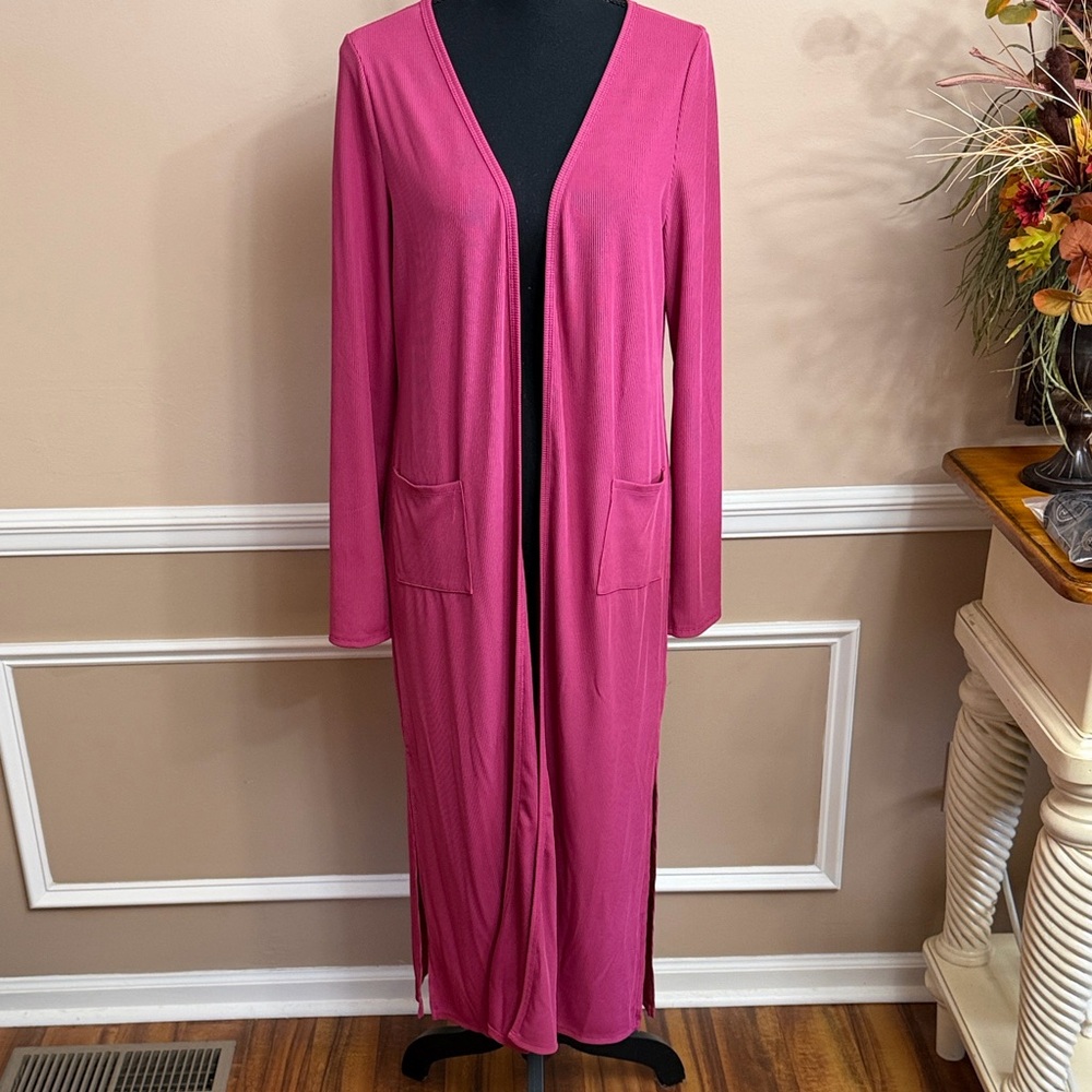 Kate & Mallory Ribbed Magenta Duster - Picture 7 of 12